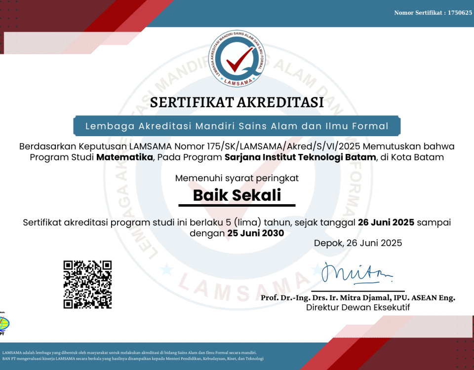 Bangga! Prodi Matematika ITEBA Resmi Terakreditasi “Baik Sekali” oleh LAMSAMA